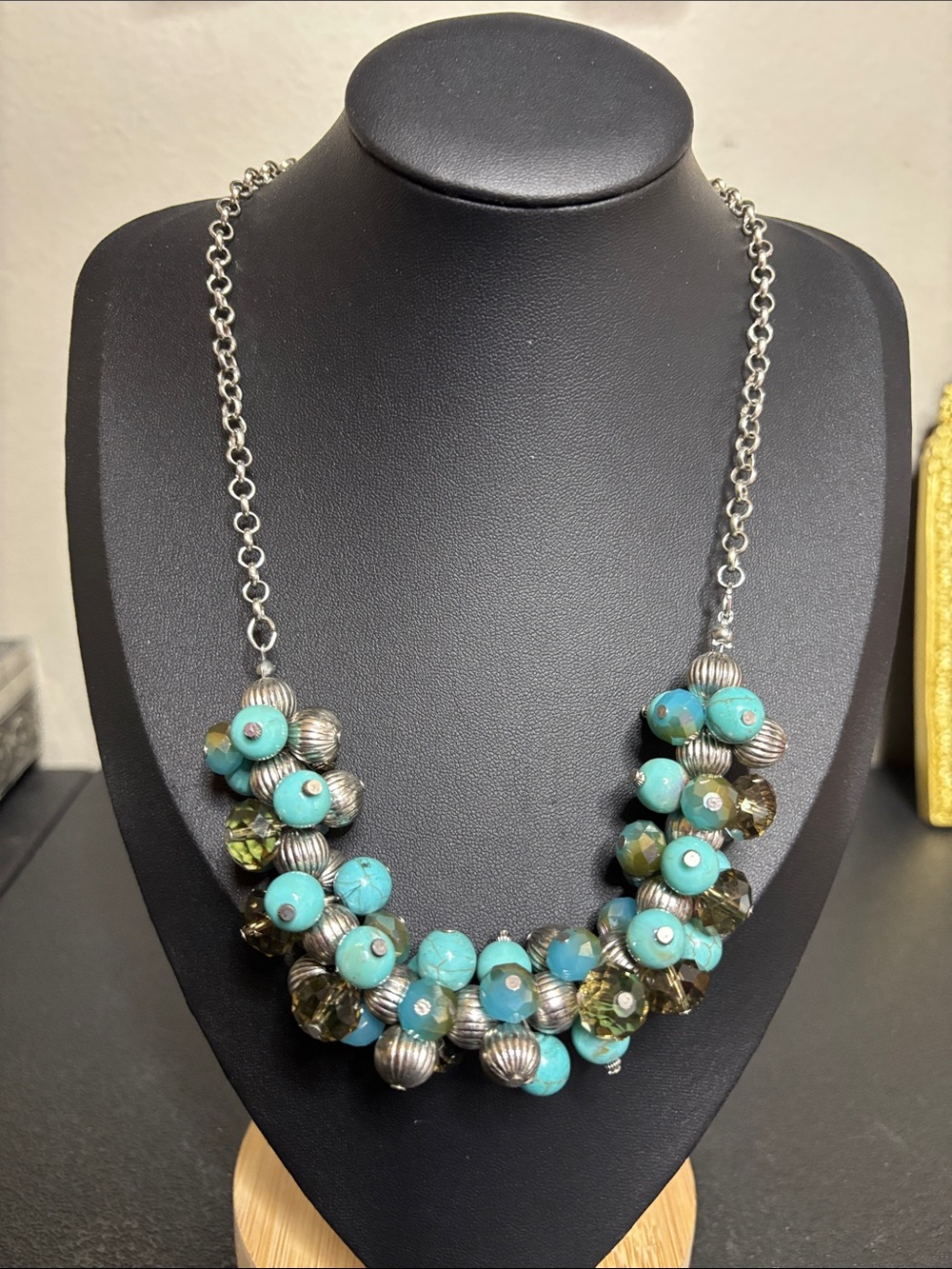 RMN Turquoise Bead Cluster Chacha Necklace Statement